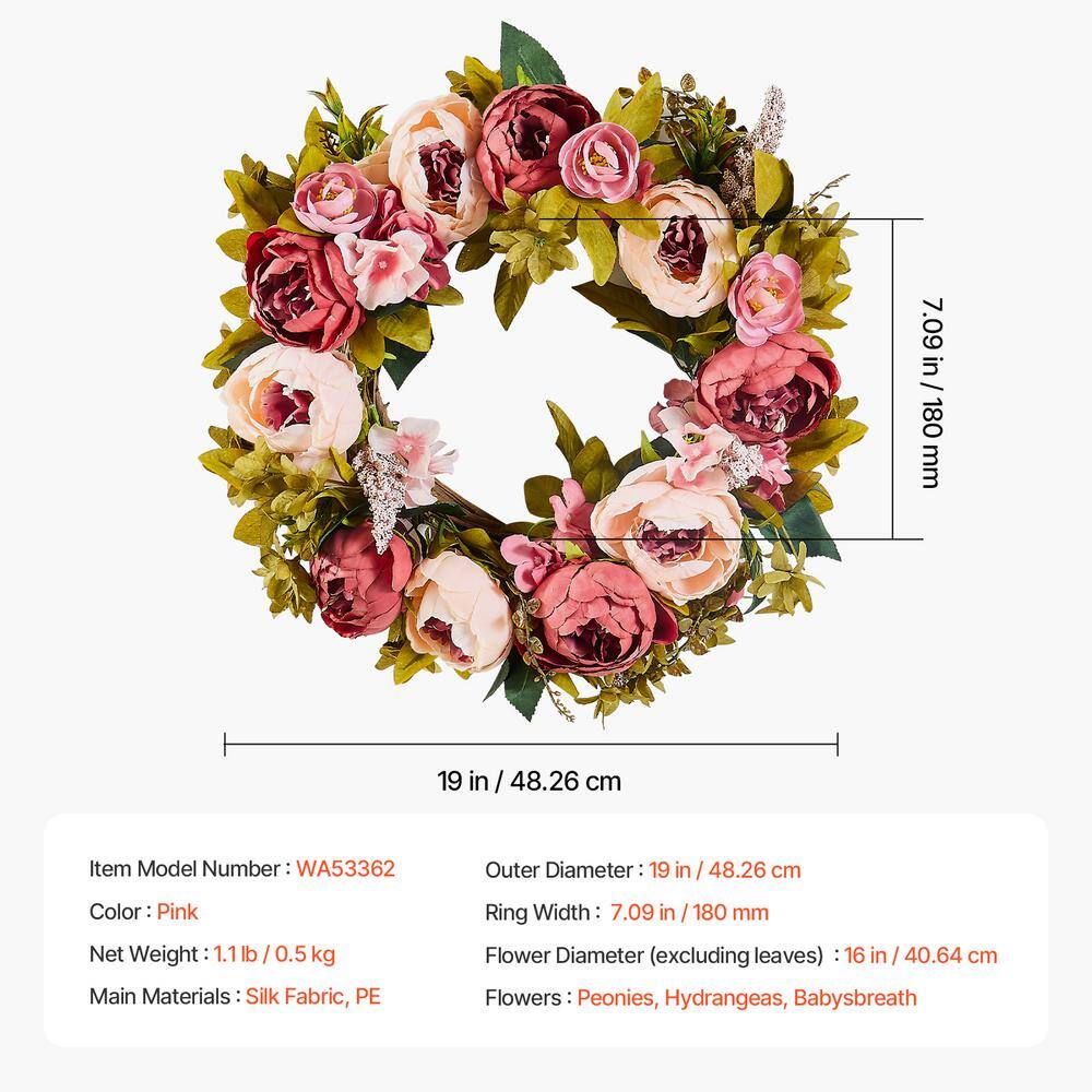 19" Pink and Red Silk Floral Round Spring Wreath