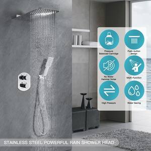 2-Handle 2-Spray High Pressure Wall Mount Shower Faucet in Polished Chrome (Valve Included)