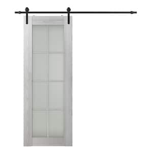 Vona 8-Lite 24 in. x 96 in. Frosted Glass Ribeira Ash Finished Composite Core Wood Sliding Barn Door with Hardware Kit