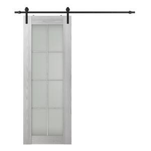 Vona 8-Lite 36 in. x 80 in. Frosted Glass Ribeira Ash Finished Composite Core Wood Sliding Barn Door with Hardware Kit