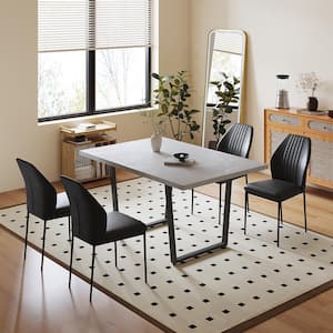 5-Piece Rectangle Gray MDF Table Top Dining Room Set Seating 4 with Black Chairs