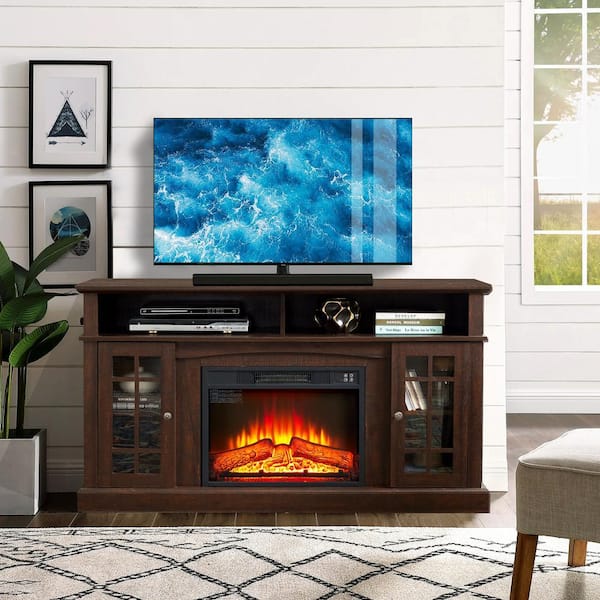 SUNRINX 58 in. Freestanding Electric Fireplace TV Stand in