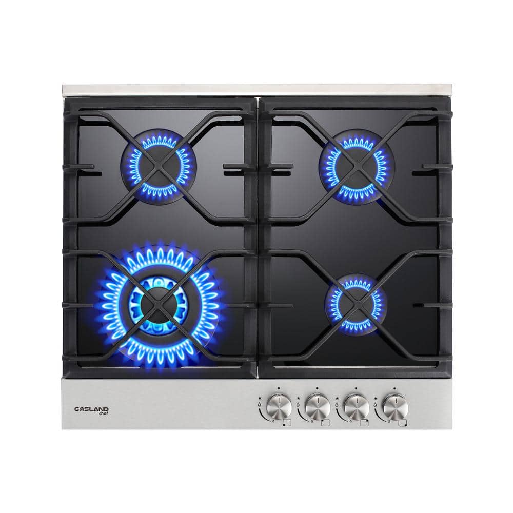 GASLAND Chef 24 in. Built-in Gas Stove Top LPG Natural Gas Cooktop in Black Tempered Glass with 4-Sealed Burners, ETL