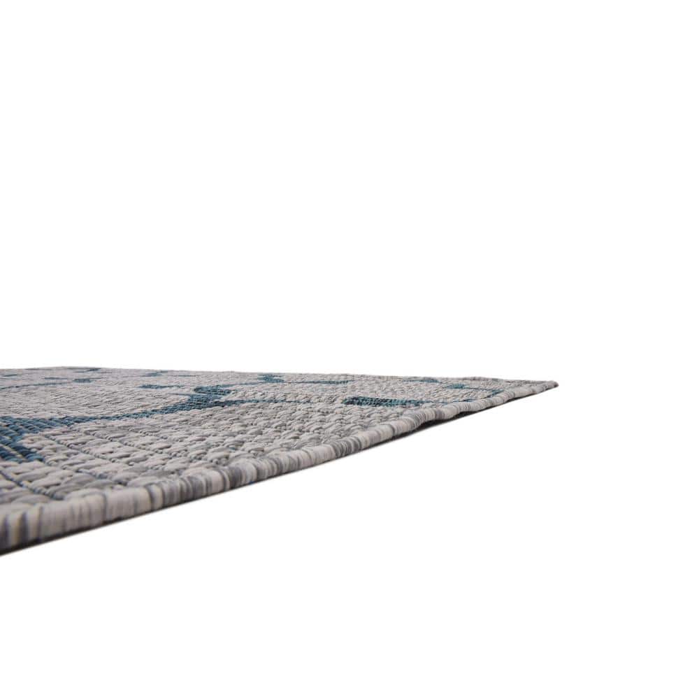 Gray and Blue Synthetic Outdoor Trellis Rug, 4' x 6'