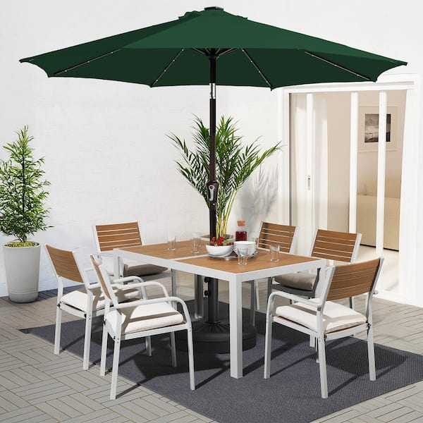 9 ft. Market Solar LED Lighted Tilt Patio Umbrella Outdoor Steel Umbrella in Dark Green