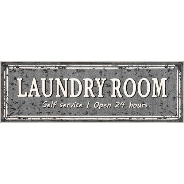 nuLOOM Graphic Machine Washable Laundry Mat Dark Gray Doormat 20 in. x 59 in. Laundry Mat
