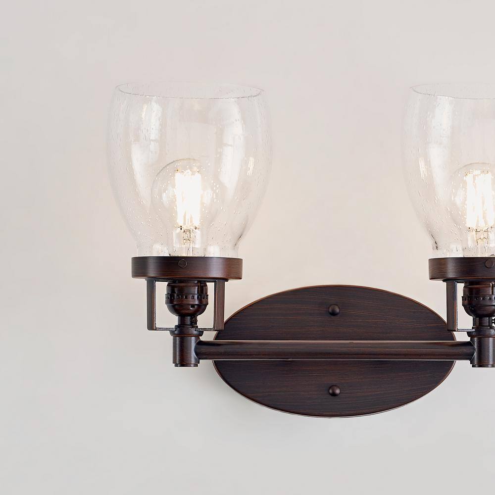 Belton Bronze 2-Light Wall Bath with Clear Seeded Glass
