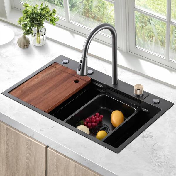 Siavonce Kitchen Sink Flying rain Waterfall Kitchen Sink Set 30x 18 304  Stainless Steel Sink with Pull Down Faucet DJ-ZX-W1225102390 - The Home  Depot