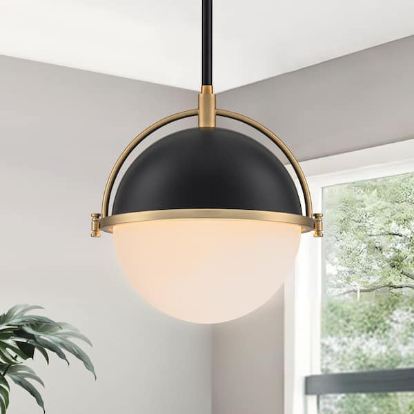 TinHon Modern 1-Light Black and Gold Globe Pendant Light with Frosted Glass Shade, Adjustable Heigh for Kitchen Island, Dining