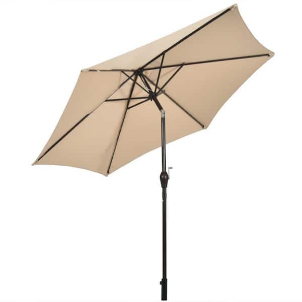 Clihome 9 ft. Outdoor Market Patio Table Umbrella in Beige Push Button Tilt Crank Lift without Weight Base