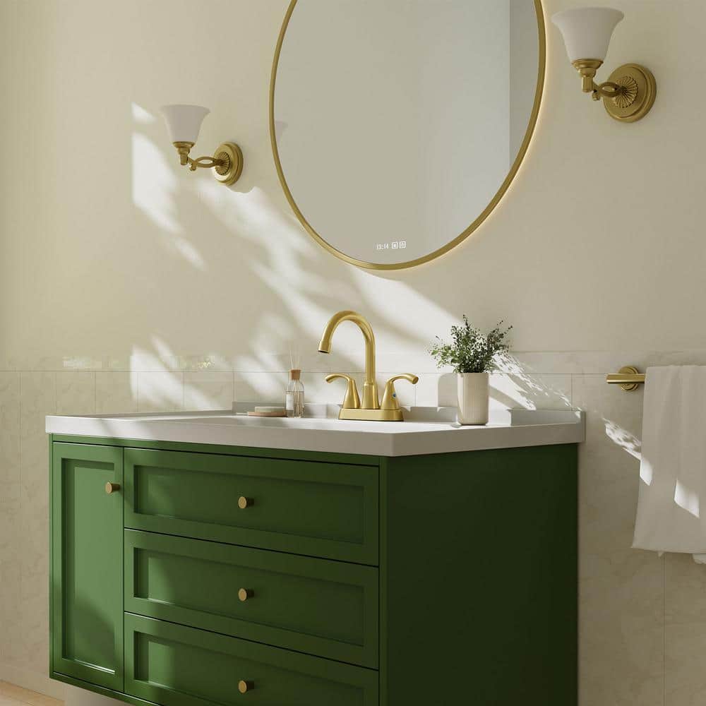 Brushed Gold Double Handle High Arc Bathroom Faucet with Drain Kit