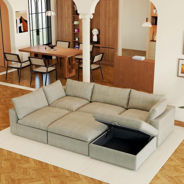 Magic Home 157 in. Square Arm 6-Piece Linen U-shaped Sectional