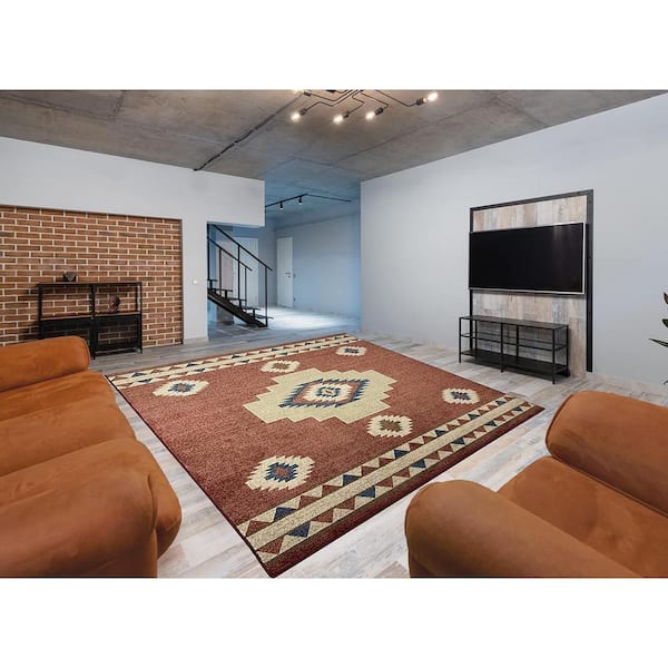 5 ft. x 7 ft. Tribal Orange Southwestern Pattern Area Rug