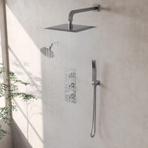 5-Spray Patterns 2.5 GPM 12, 6 in. Dual Shower Head Wall Mount Fixed Shower Head with Handheld In Brushed Nickel