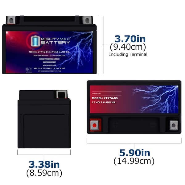 MIGHTY MAX BATTERY YTX7A-BS Battery for Motorcycle Powersports