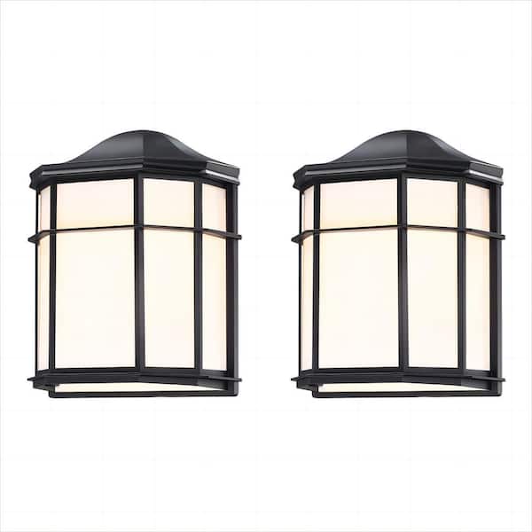 9.8 in. Retro Textured Black Outdoor Hardwired Wall Lantern Scone (2-Pack)