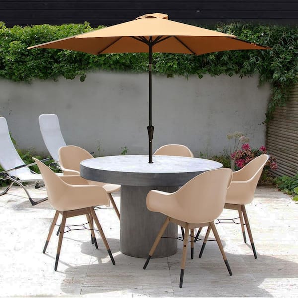 Maincraft 8.8 ft. Aluminum Patio Market Umbrella with Resin Base, Push Button Tilt and Crank Lift, Taupe