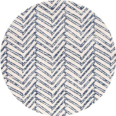 Rosanne Blue 8 ft. Round Geometric Herringbone Indoor Area Rug