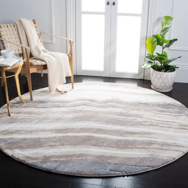 Cyrus Shag 7 ft. x 7 ft. Ivory/Gray Striped Wavy Round Area Rug