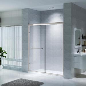 TAMPA 59 in. W x 72 in. H Double Sliding Semi Frameless Shower Door in Brushed Nickel with Clear Glass