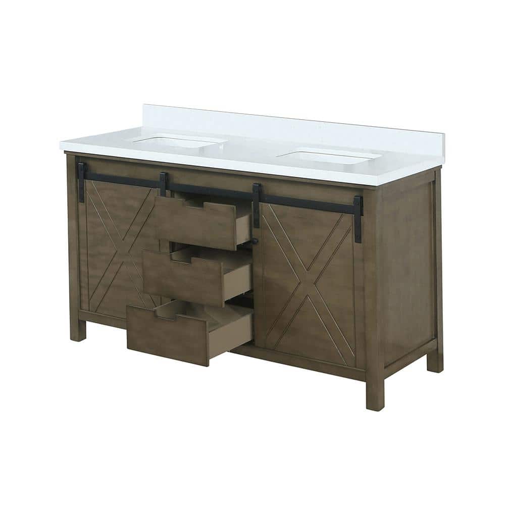 Marsyas 60" Rustic Brown Double Vanity with Quartz Top