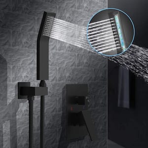 12 in. 2-Spray Square Shower Head Wall Mount Fixed and Handheld Shower 2.5 GPM with Tub Faucet in Matte Black