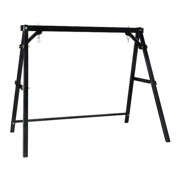 Karl home 84 in. 3-Person Black Wood Porch Patio Swing Stand ...