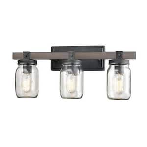 21.18 in. 3-Light Black Vanity Light with Clear Glass Shade