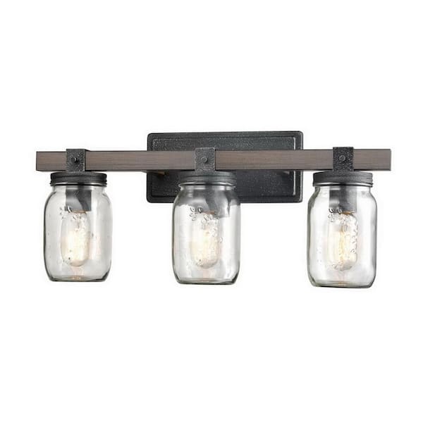 CLAXY 21.18 in. 3-Light Black Vanity Light with Clear Glass Shade