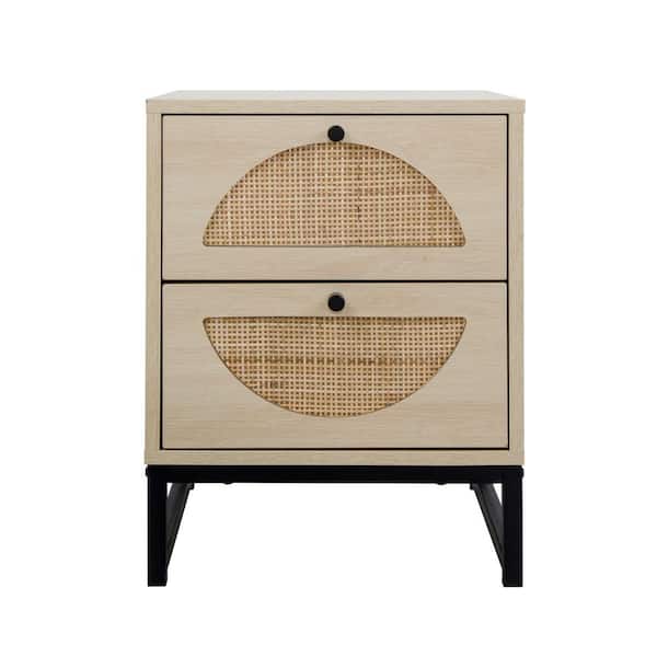 FORCLOVER 15.75 in. W x 20.87 in. H Natural Square MDF Side Table with 2-Drawer