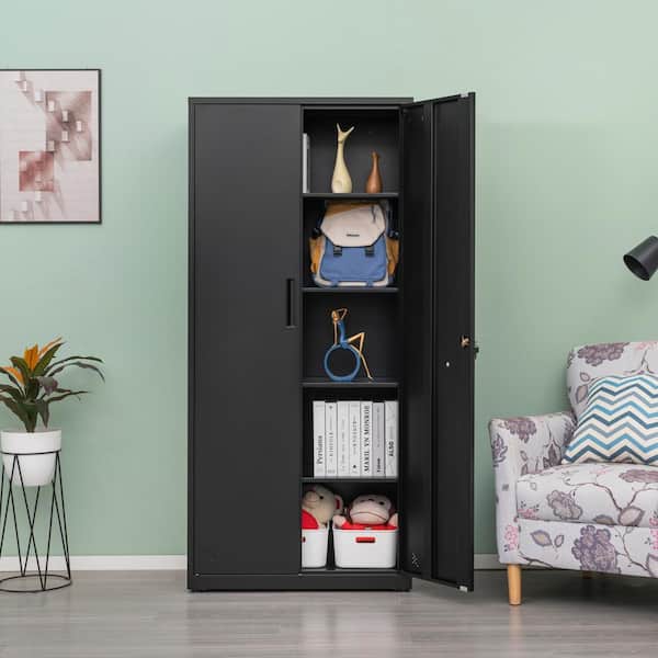 Unbranded 31.5 in. W x 15.75 in. D x 68.90 in. H Black Linen Cabinet with 2 Doors for Home Office