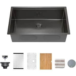Gloss Black Stainless Steel 32 in. Single Bowl Sink Undermount Kitchen Sink without Workstation