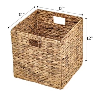 12 in. H x 12 in. W x 12 in. D Natural Foldable Hyacinth Wicker Cube Storage Bin with Iron Wire Frame (5-Pack)