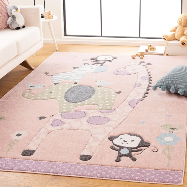 Carousel Kids 4 ft. x 6 ft. Blush Pink Animal Print Area Rug