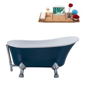 55 in. Acrylic Clawfoot Non-Whirlpool Bathtub in Matte Light Blue With Polished Chrome Clawfeet,Polished Chrome Drain