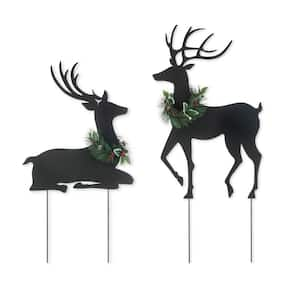 42 in. H Set of 2 Christmas Metal Silhouette Reindeers Yard Stake or Wall Décor