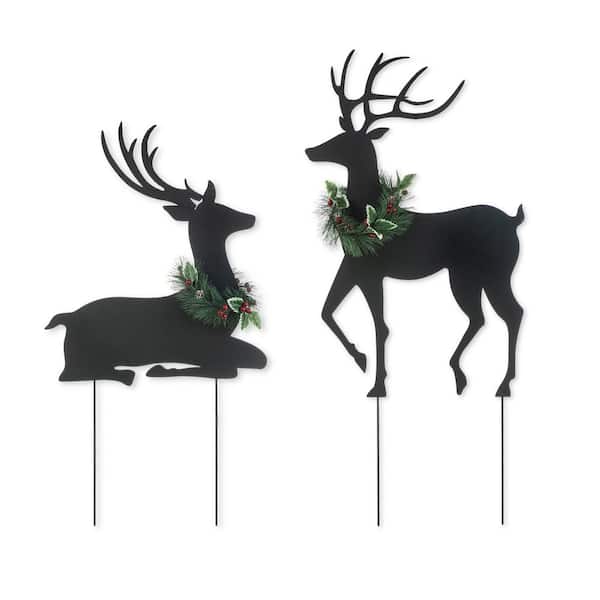 42 in. H Set of 2 Christmas Metal Silhouette Reindeers Yard Stake or Wall Décor