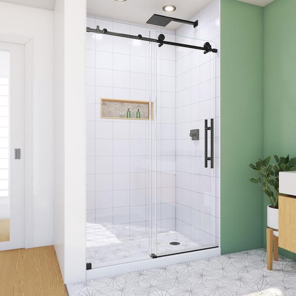 Enigma-X 48 in. W x 76 in. H Frameless Clear Sliding Shower Door in Matte Black
