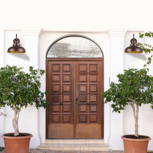 11.5 in. 2-Light Bronze Wall Sconce with Clear Glass Outdoor Barn Lights for Porch Garage Patio (Bulb Not Included)