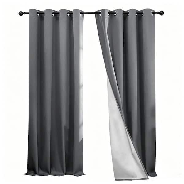 Grey Polyester 52 in. W x 84 in. L Curtains for Bedroom,Room Darkening Curtain,2 Panels