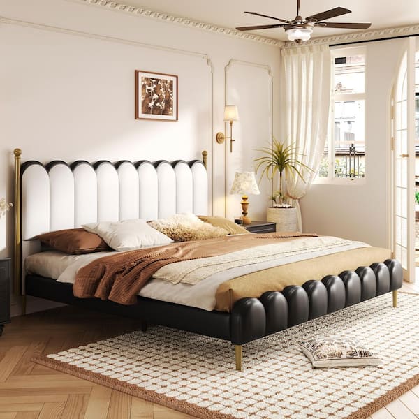 CHRISTOPHER KNIGHT HOME Cascade Black  Plus White PU Leather Upholstered Wood Frame King Size Platform Bed with Headboard
