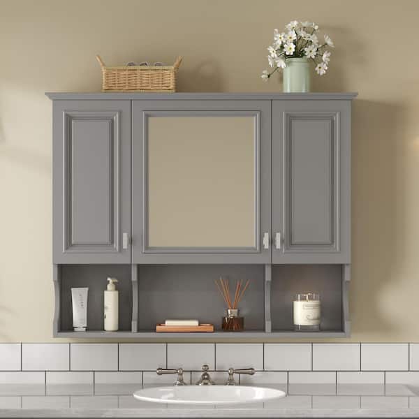 35 in. W x 28.70 in. H Rectangular Wood Medicine Cabinet with Mirror Wall Mounted Mirror Cabinet with Adjustable Shelf