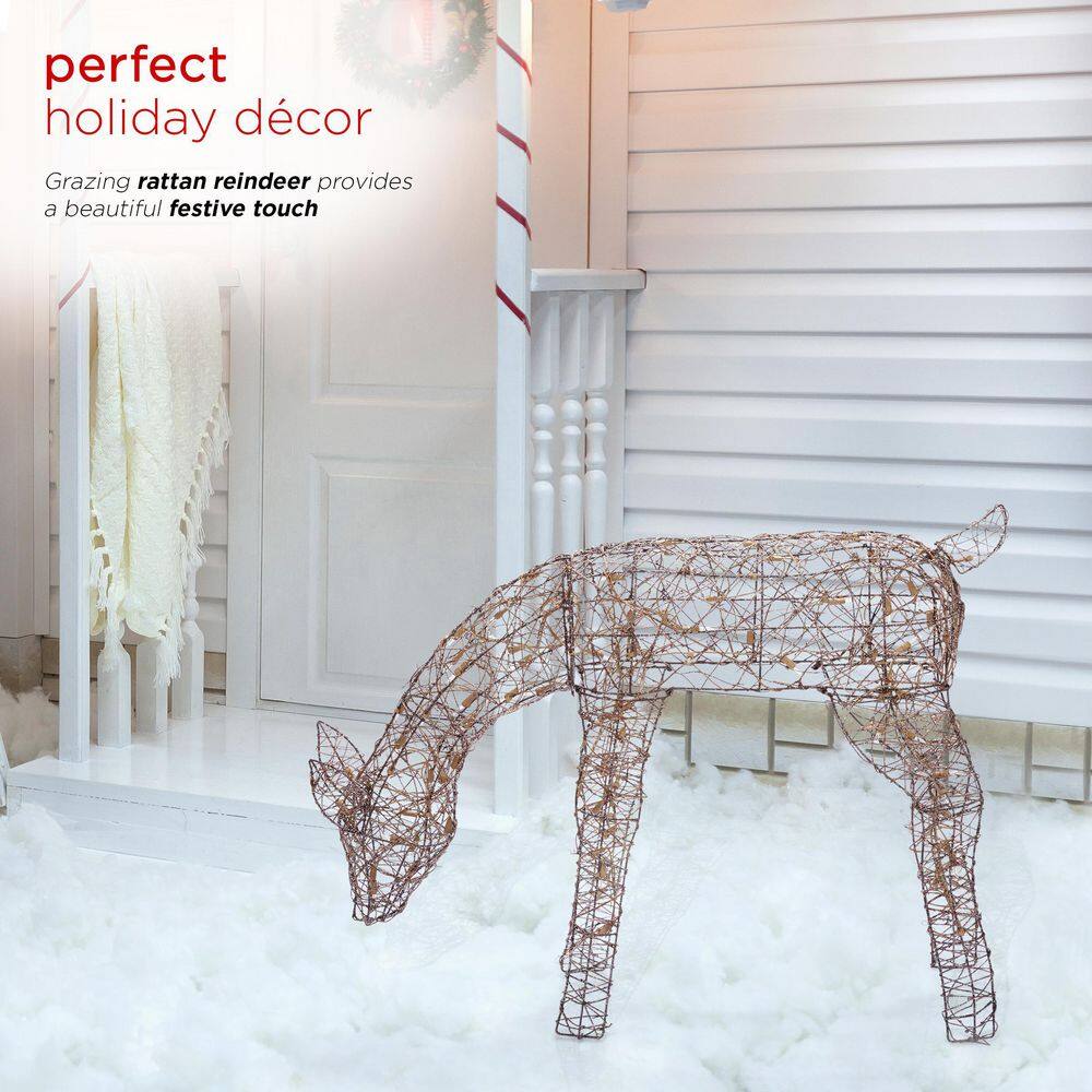 Large Warm White Pre-lit Rattan Reindeer Decoration