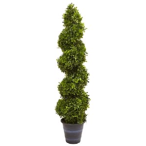 Indoor and Outdoor 48 in. Artificial Boxwood Spiral Topiary with Planter