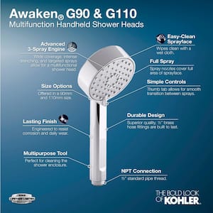 Awaken 3-Spray Patterns with 1.75 GPM 4. 3125 in. Wall Mount Handheld Shower Head in Vibrant Brushed Moderne Brass
