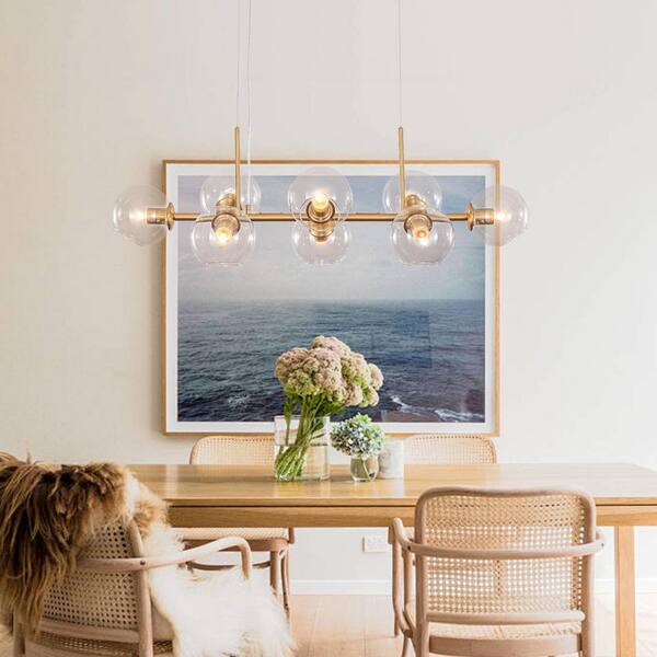 HUOKU REVERSO 8-Light 39.37 in. W Brass Chandelier with