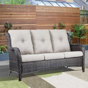 Larocca Brown 1-Piece Metal Wicker Outdoor Couch with Beige Cushions
