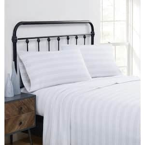 Bryce Stripe 4-Piece White and Grey Cotton Flannel King Sheet Set