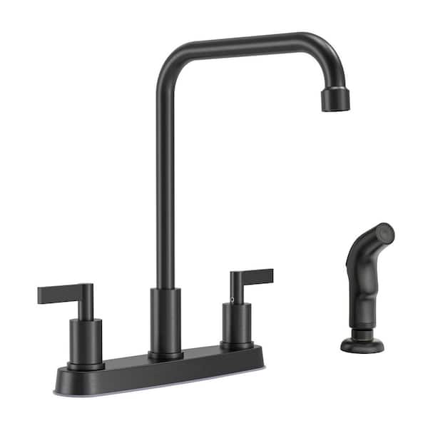 2-Handles Deck Mount 8 in. Centerset Standard Kitchen Faucet with Side Sprayer 3 Hole or 4 Hole in Matte Black