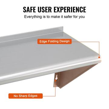 VEVOR Stainless Steel Shelf 18 in.x 72 in. Wall Mounted Floating Shelving 500 lbs Load Commercial Shelves BGSCTTJD187216Z9NV0
